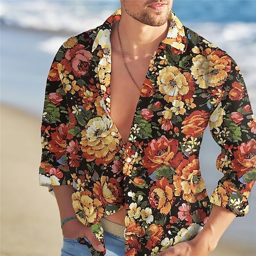 

Homme Chemise Chemise hawaïenne Floral Rose Imprimés Photos Col rabattu Jaune Bleu Fuchsia Vert Extérieur Plein Air manche longue Bouton bas Imprimer Vêtement Tenue Mode Vêtement de rue Design