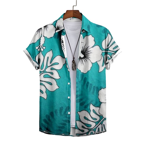 

Hombre Camisa camisa hawaiana Floral Estampados Cuello Vuelto Azul Piscina Exterior Calle Mangas cortas Abotonar Estampado Ropa Deportes Moda Ropa de calle Design