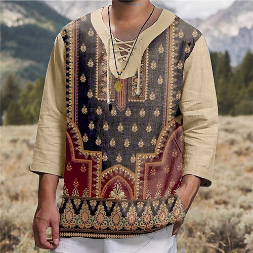 

Per uomo maglietta Pop art Boho A V Abbigliamento Stampa 3D Esterno Giornaliero Manica lunga Lacci Stampa Di tendenza Originale Comodo