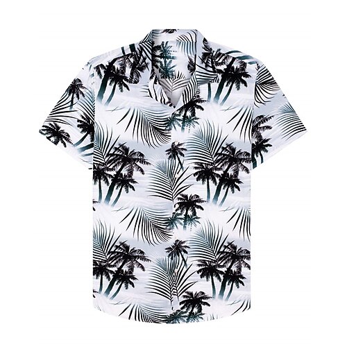 

Herre Skjorte Hawaii skjorte Grafiske tryk Blade Cubansk krave Hvid Afslappet Hawaiiansk Kortærmet Knap ned Trykt mønster Tøj Sport Mode Gade Designer