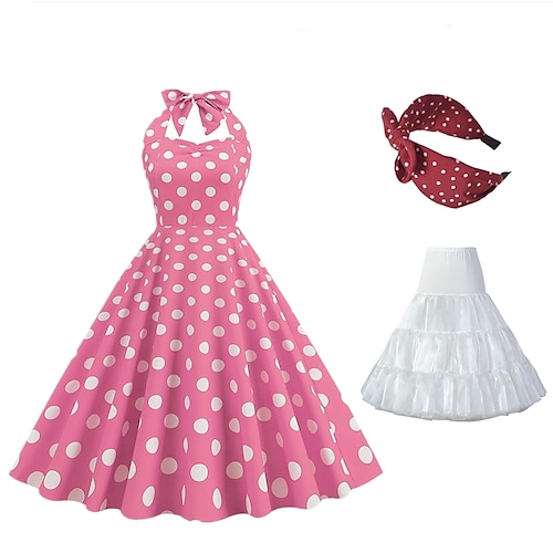 

Audrey Hepburn Anos 50 barbie core Vestido swing Vestido Flare Mulheres Ocasiões Especiais Vintage Cosplay Roupa Diária Encontro Social Até os Joelhos Vestido