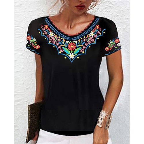 

Per donna maglietta Nero Rosso Blu Pop art Stampa Manica corta Giornaliero Fine settimana Essenziale Rotonda Standard Pittura S