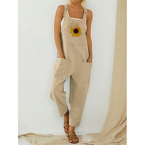 

Damen Latzhose Taste Tasche Blumen U-Ausschnitt Strassenmode Brautkleider schlicht Täglich Urlaub Regular Fit Ärmellos Khaki S M L XL Sommer
