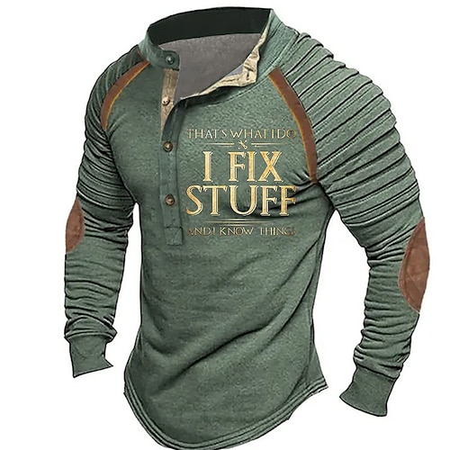 

Men's Henley Shirt Graphic Tee Cool Shirt Graphic Prints Slim Pleated Letter Print Hobby Henley Hot Stamping Street Vacation Long Sleeve Button Print Clothing Apparel Fashion Designer Basic