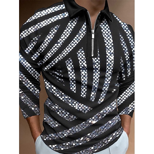 

Per uomo POLO Polo con zip Camicia da golf Golf 3D Print Stampe astratte Collo ripiegabile Nero Oro Esterno Strada Manica lunga Cerniera Stampa Abbigliamento Di tendenza Streetwear Originale Morbido