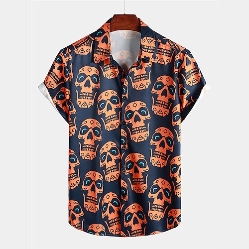 

Homens Camisa Social Camisa havaiana Caveiras Estampas Abstratas Aberto para a Lateral Azul Marinha Rua Casual Manga Curta Botão para baixo Imprimir Roupa Vintage Moda Roupa de rua Designer