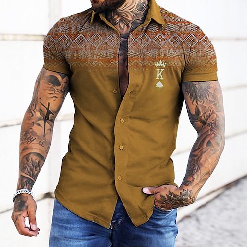 

Homens Camisa Social Tribal Estampas Abstratas Vintage Pôquer Aberto para a Lateral Amarelo Azul Verde Cinzento Rua Casual Manga Curta Botão para baixo Imprimir Roupa Moda Roupa de rua Designer Macia