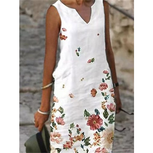 

Tenue décontractée Robe Droite Robe Débardeur Femme Floral Imprimer Col V Actif Mode Extérieur Plein Air Sans Manches Ample Noir Blanche Rose Claire Eté Printemps M L XL XXL 3XL