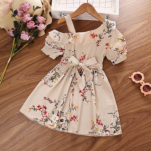 

Bambino Da ragazza Vestito Floreale vestito a flori Al ginocchio Vestito Scuola Girocollo Manica corta Adorabile Vestito 3-7 anni Estate Multicolore Bianco Avorio