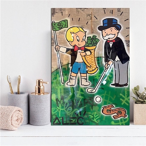 

fatto a mano dipinto a mano pittura a olio parete pittura astratta moderna alec monopoly arte di strada soldi pittura su tela decorazione della casa arredamento tela arrotolata senza cornice non tesa