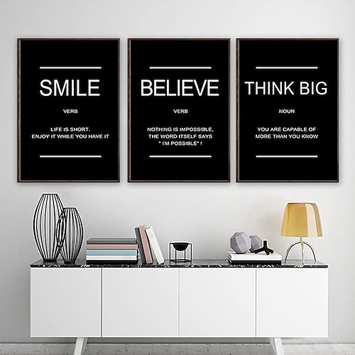 

Arte de pared de lienzo motivacional de múltiples paneles: 3 piezas de citas inspiradoras, impresión de lienzo en blanco y negro para decoración de oficina, arte enmarcado con cita positiva para sala