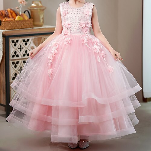 

Bambino Da ragazza Vestito da festa Tinta unica Fiore decorativo Vestito da festa Maxi Vestito Matrimonio Retato Girocollo Senza maniche Adorabile Vestito 4-13 anni Estate Bianco Champagne Rosa