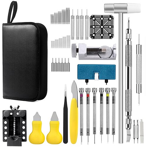 

Kit de réparation de montre, outil de retrait de lien de bracelet de montre professionnel, outils de remplacement de batterie de montre, ensemble d'outils de barre à ressort avec étui de transport