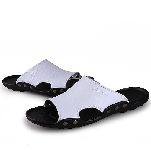 

Herren Hausschuhe Slippers Strandpantoffeln Brautkleider schlicht Strand Design Outdoor Strand Leder Atmungsaktiv Schwarz Weiß Gelb Sommer