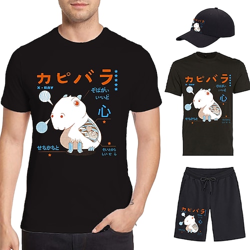 

Tier Wasserschwein T-Shirt-Ärmel Kurze Hosen Baseballmütze Bedruckt Grafik Unterhose T-shirt Hut Für Herren Erwachsene Heißprägen 100% Polyester Casual