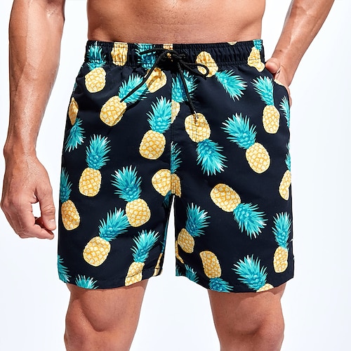 

Herre Surfeshorts Badeshorts Sommershorts Strandshorts Snorer med mesh fôr Elastisk midje Ananas Grafiske trykk Hurtigtørkende Kort Avslappet Daglig Ferie Bohem Hawaiisk Svart Mikroelastisk