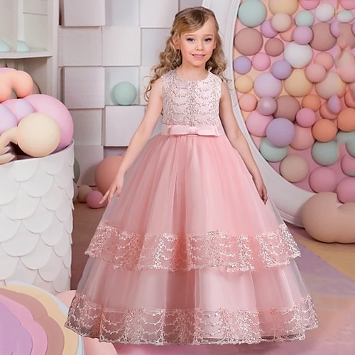 

Bambino Da ragazza Vestito Tinta unica Vestito da festa Maxi Vestito Matrimonio Con lustrini Girocollo Senza maniche Da principessa Vestito 4-13 anni Primavera Bianco Giallo Rosa