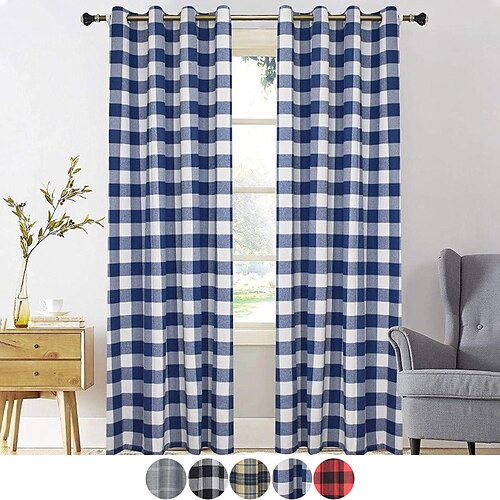 

1 painel buffalo check xadrez blackout cortinas cortinas de janela com isolamento térmico para quarto, cortina de tratamento de janela ilhó, cortinas de bloqueio de luz para sala de estar