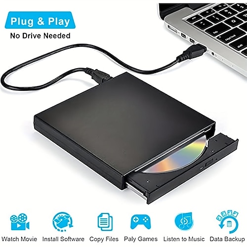 

External CD DVD Drive USB 2.0 Slim Protable External CD-RW Drive DVD-RW Burner Writer Player For Laptop Notebook PC Desktop Computer