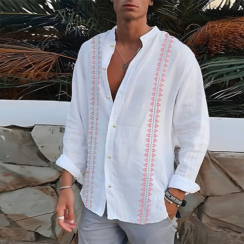 

Per uomo camicia di lino Camicia estiva Camicia da spiaggia Bianco Blu Cachi Manica lunga Fiore / Piante Collo ripiegabile Primavera estate Informale Giornaliero Abbigliamento