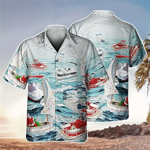 

Homens Camisa Social Camisa havaiana Estampas Abstratas Barco colar cubano Cinzento Casual Havaiana Manga Curta Botão para baixo Imprimir Roupa Esportes Moda Roupa de rua Designer