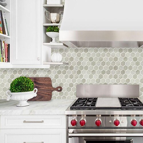 

1 stk peel and stick backsplash fliser 12 x 12, selvklæbende 3d hexagon marmor fliser dekorativt tapet til køkken