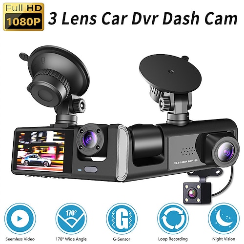 

Car Video Recorder 3 in 1 FHD 1080P 3 Camera Car DVR Dashcam Rear View Camera with Rear lens Night Vision For Truck Tax Uber