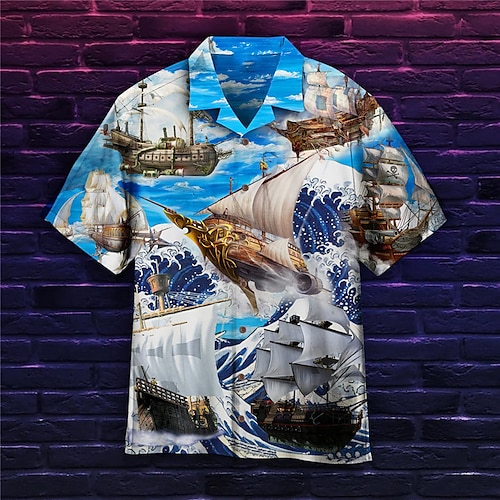 

Per uomo Camicia Camicia hawaiana Stampe astratte Navi Collo ripiegabile Blu Strada Informale Maniche corte Bottone giù Stampa Abbigliamento Tropicale Di tendenza Streetwear Hawaiano