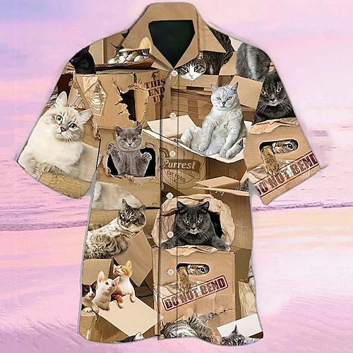 

Homens Camisa Social Camisa havaiana Animal Gato Estampas Abstratas colar cubano Amarelo Azul Cáqui Ao ar livre Casual Manga Curta Imprimir Roupa Esportes Moda Roupa de rua Designer