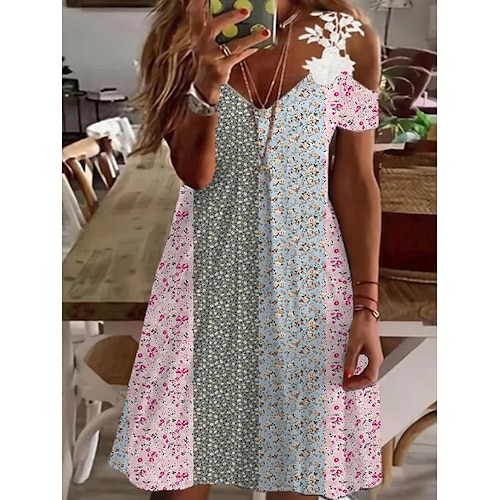 

Per donna Plus Size Abito casual Abito di pizzo Floreale Vestito longuette Manica corta Pizzo Collage Con bretelline Di tendenza Esterno Bianco Rosa Estate Primavera L XL XXL 3XL 4XL