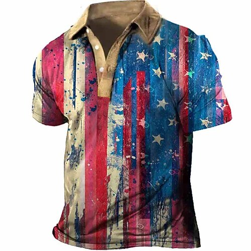 

Herre POLO T-skjorte Golf skjorte Grafiske trykk Amerikansk flagg Aftæpning Blå utendørs Gate Kort Erme Trykt mønster Klær Sport Mote Gatemote Designer