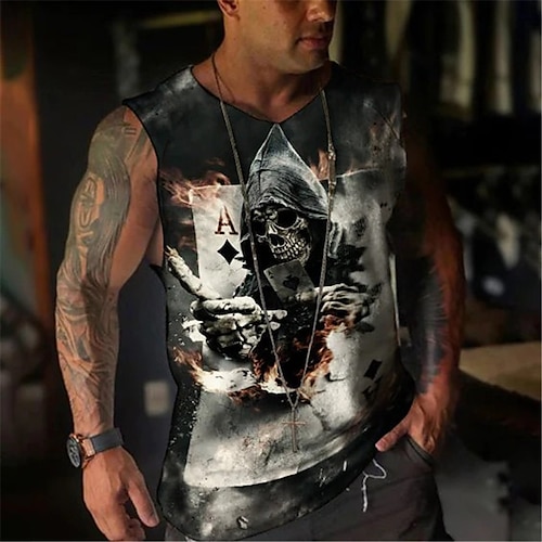 

Herre Vest Top Ærmeløs T-shirt til mænd Grafisk Poker Dødningehoveder Rund hals Tøj 3D-udskrivning Daglig Sport Uden ærmer Trykt mønster Mode Designer Muskel