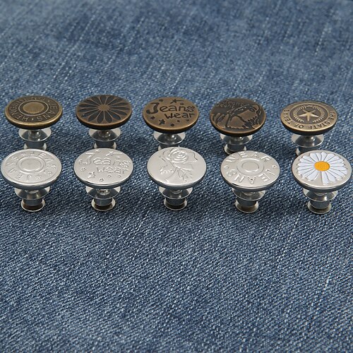 Detachable Retro Metal Buttons Snap Fastener Pants Pin Retractable Button  Sewing-Free Buckles for Jeans Perfect Fit Reduce Waist