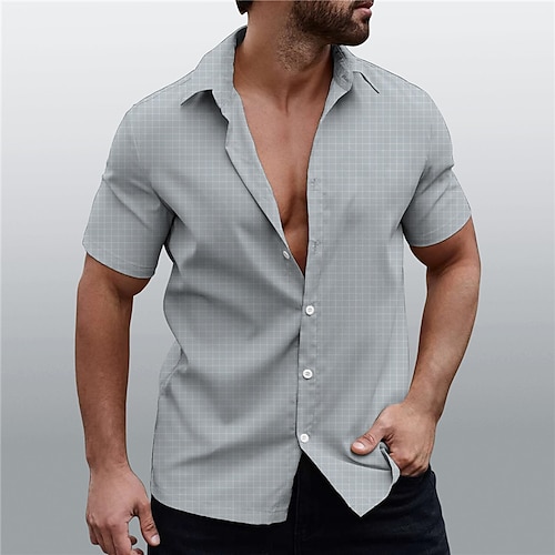 

Men's Shirt Plaid Graphic Prints Turndown Khaki Gray Street Casual Short Sleeves Button-Down Print Clothing Apparel Fashion Streetwear Designer Soft