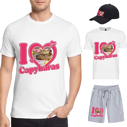 

Tier Wasserschwein T-Shirt-Ärmel Kurze Hosen Baseballmütze Bedruckt Grafik Unterhose T-shirt Hut Für Herren Erwachsene Heißprägen 100% Polyester Casual