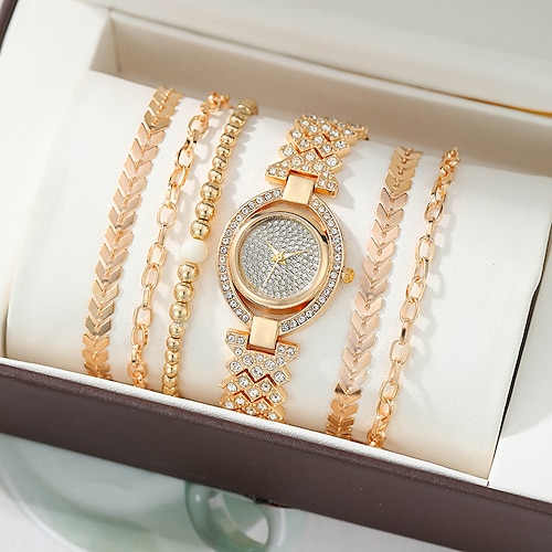 

1 pc montre à quartz décor strass 5 pièces bracelet fantaisie femmes montres bijoux sophistiqués et élégants femmes montre