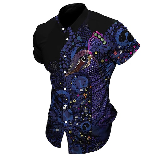 

Homens Camisa Social Animal Pavão Estampas Abstratas Aberto para a Lateral Azul Roxo Ao ar livre Rua Manga Curta Imprimir Roupa Moda Roupa de rua Designer Macia