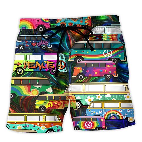 

Herre Surfeshorts Badeshorts Snorer med mesh fôr Elastisk midje Hippie buss Grafiske trykk Hurtigtørkende Kort Avslappet Daglig Ferie Hawaiisk Bohem Blå Mikroelastisk