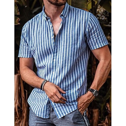 

Per uomo Camicia Camicia con bottoni Camicia estiva Maglietta informale Camicia da spiaggia Blu Maniche corte A strisce Bavero Strada Da mare Stampa Abbigliamento Di tendenza Comodo Hawaiano