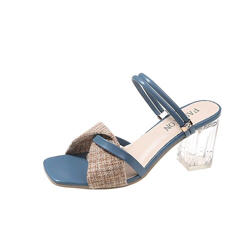 

Women's Sandals Block Heel Sandals Plus Size Daily Summer Chunky Heel Open Toe Casual Faux Leather Loafer Color Block Blue Beige