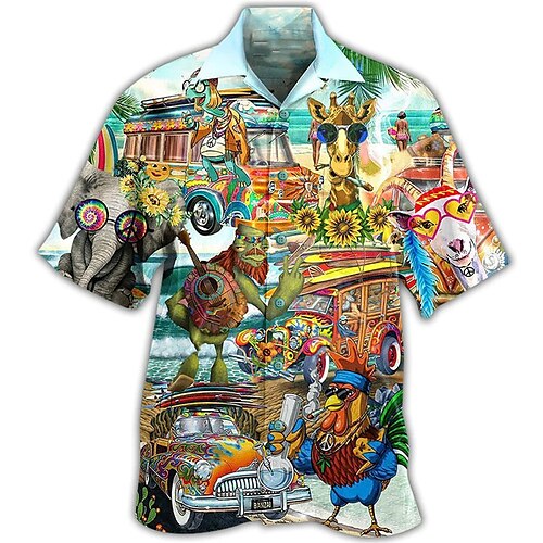 

Hombre Camisa camisa hawaiana Animal Foco Multicolor Estampados Collar Cubano Azul Piscina Casual Hawaiano Manga Corta Abotonar Estampado Ropa Deportes Moda Ropa de calle Design