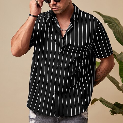 

Per uomo Camicia Camicia con bottoni Maglietta informale A strisce Collo ripiegabile Nero Plus Size Esterno Da mare Manica corta Abbigliamento Moderno Retrò vintage