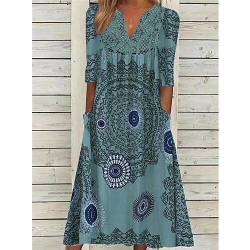 

Dame Uformell kjole Sommerkjole Print kjole Trykt mønster Lomme Trykt mønster V-hals Midikjole Mote Gatemote utendørs Gate Halvlange ermer Løstsittende Hvit Grønn Grå Sommer Vår S M L XL XXL