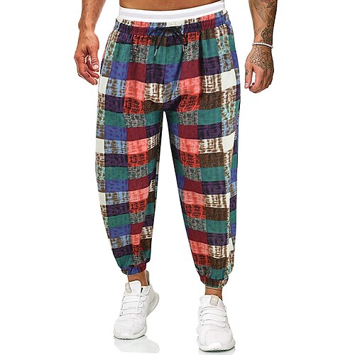 

Per uomo Pareggiatore Pantaloni Pantaloni estivi Pantaloni da spiaggia A cordoncino Vita elastica Pop art A quadri Giornaliero Per uscire Stile etnico Informale Rosso Verde