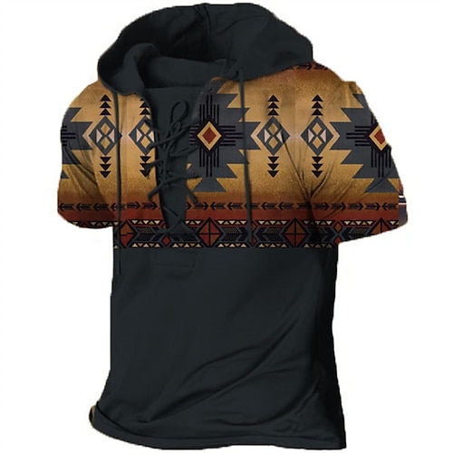 

Men's Pullover Hoodie Sweatshirt Black White Brown Khaki Hooded Tribal Graphic Prints Lace up Print Sports Outdoor Daily Holiday 3D Print Casual Athletic Spring Summer Clothing Apparel Hoodies