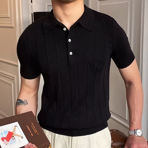 Short Sleeve Knitted Polo Shirt, Knitted Shirt Men Polo