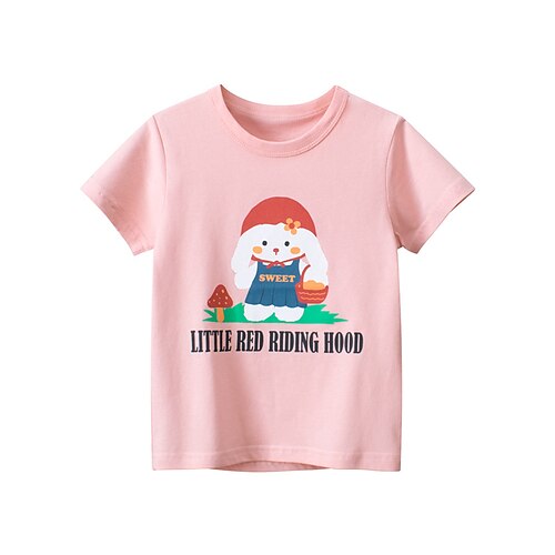 

Børn Pige T-shirt Dyr Afslappet Kortærmet Mode 7-13 år Sommer Lyserød