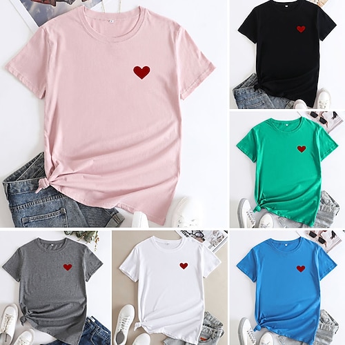 

Mulheres Camiseta Preto Branco Amarelo Gráfico Coração Imprimir Manga Curta Diário Feriado Básico Decote Redondo Padrão 100% Algodão Pintura S