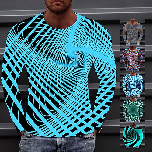 

Men's T shirt Tee Optical Illusion Graphic Prints Crew Neck A B C D E 3D Print Outdoor Street Long Sleeve Print Clothing Apparel Basic Sports Designer Casual