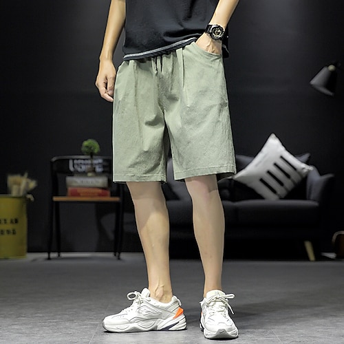 

Homens Calção Shorts de linho Shorts de verão Reto Bolsos Cintura elástica Côr Sólida Conforto Respirável Mimolet Diário Para Noite Misto de Algodão e Linho Moda Roupa de rua Preto Verde